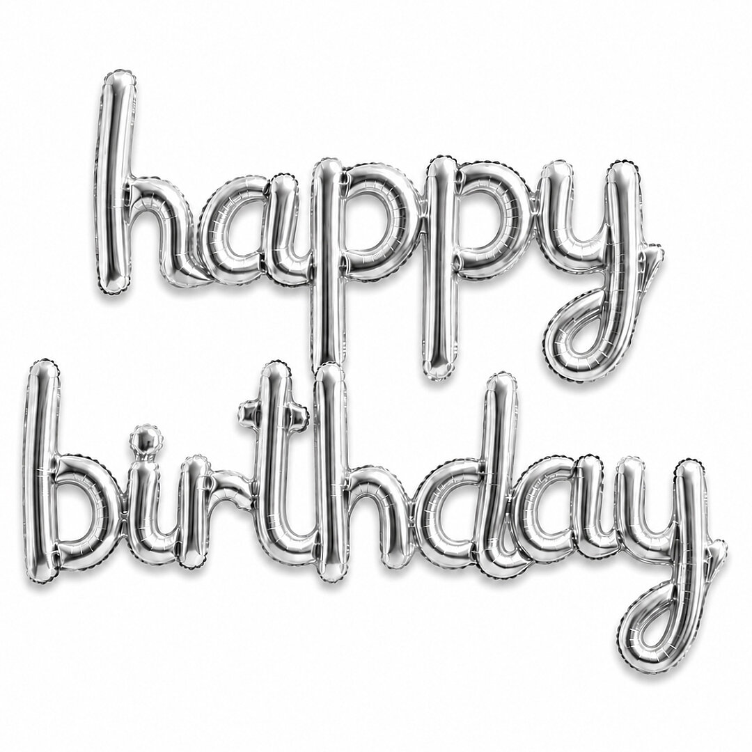 Happy Birthday El Yazısı Folyo Balon Gümüş 