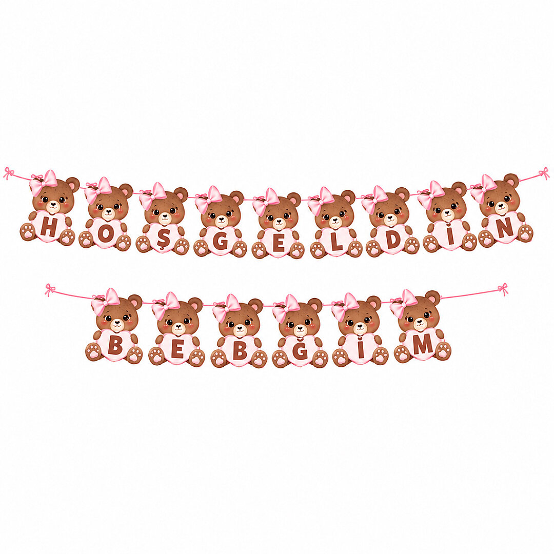 Hoşgeldin Bebeğim Ayıcık Temalı Banner Pembe 