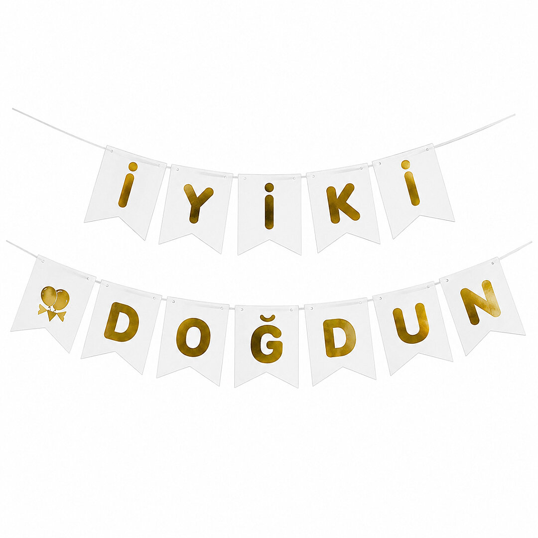 İyiki Doğdun Banner Beyaz - Gold 