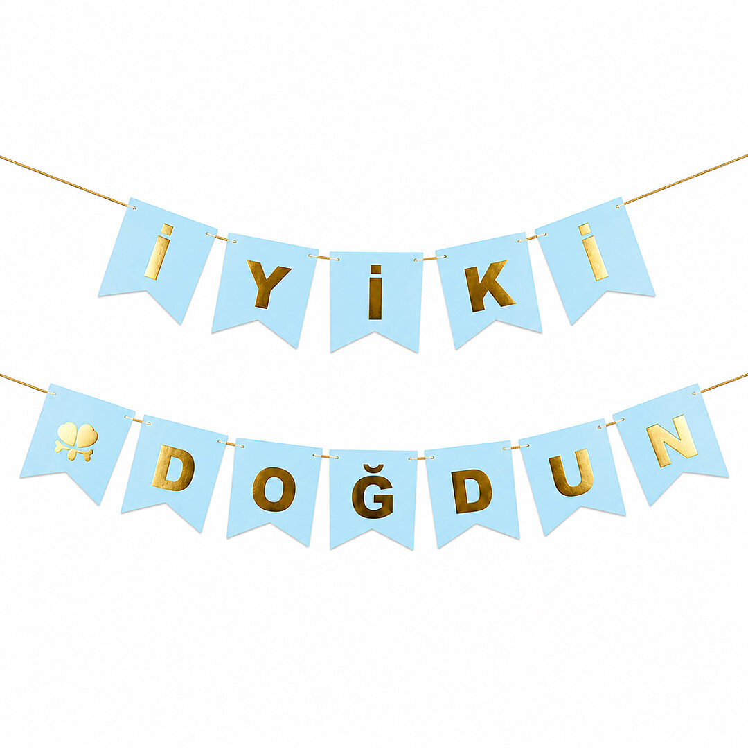 İyiki Doğdun Banner Mavi - Gold 