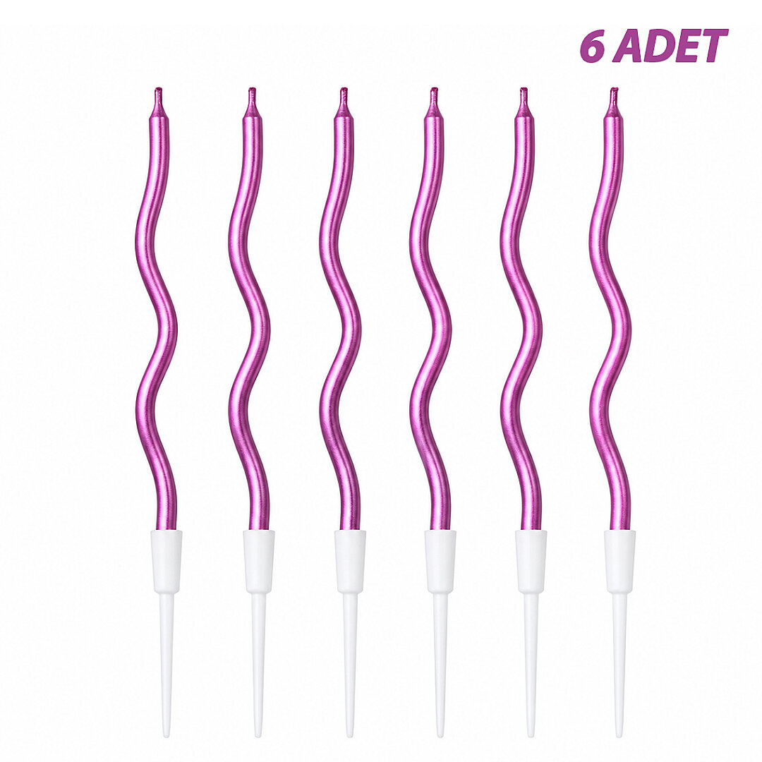 Kıvrımlı 6'lı Mum Fuşya 
