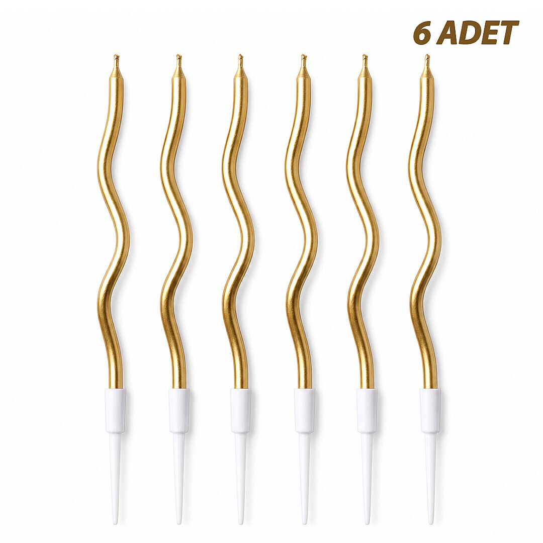Kıvrımlı 6'lı Mum Gold 