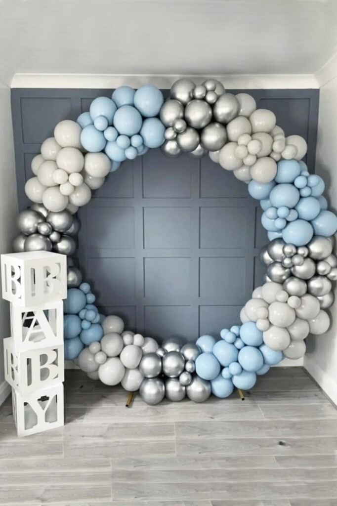 Krom Gümüş Pastel Duman Fırtına Mavisi Balon 60 Adet Zincir ve Pompa