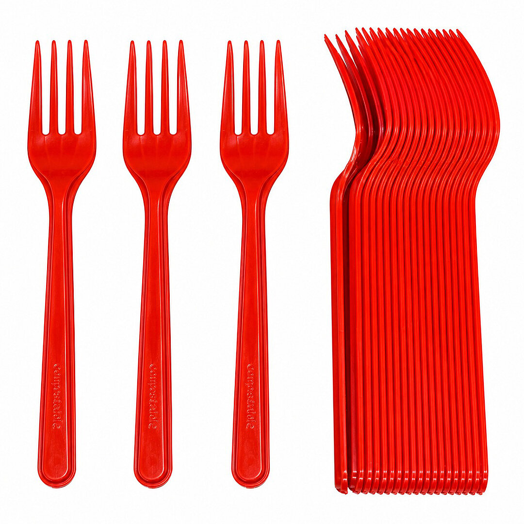 Parti Çatalı Lüks Plastik Kırmızı 24 Adet 