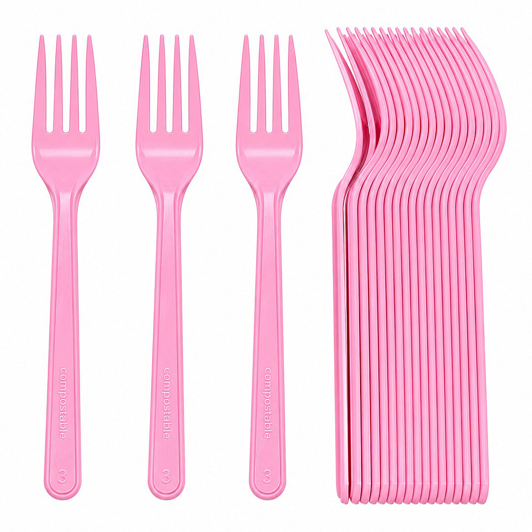 Parti Çatalı Lüks Plastik Pembe 24 Adet 