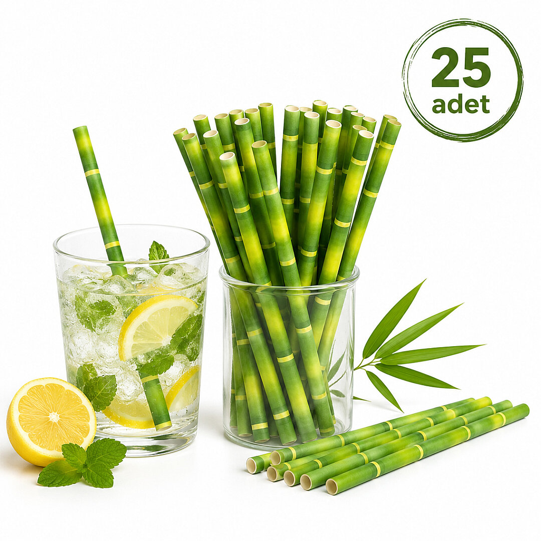 Parti Kağıt Pipeti 25'li Bambu 