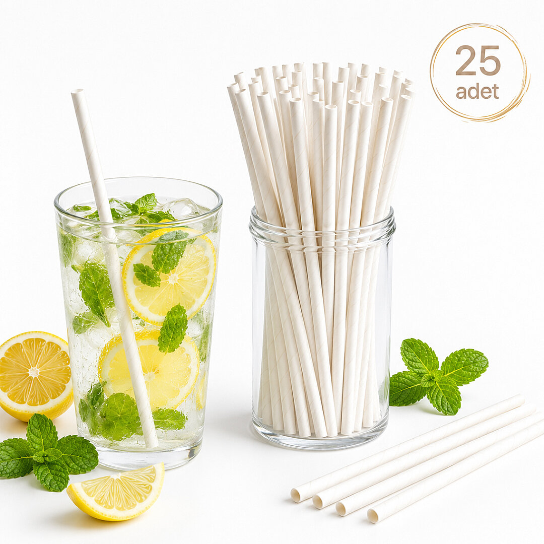 Parti Kağıt Pipeti 25'li Beyaz 