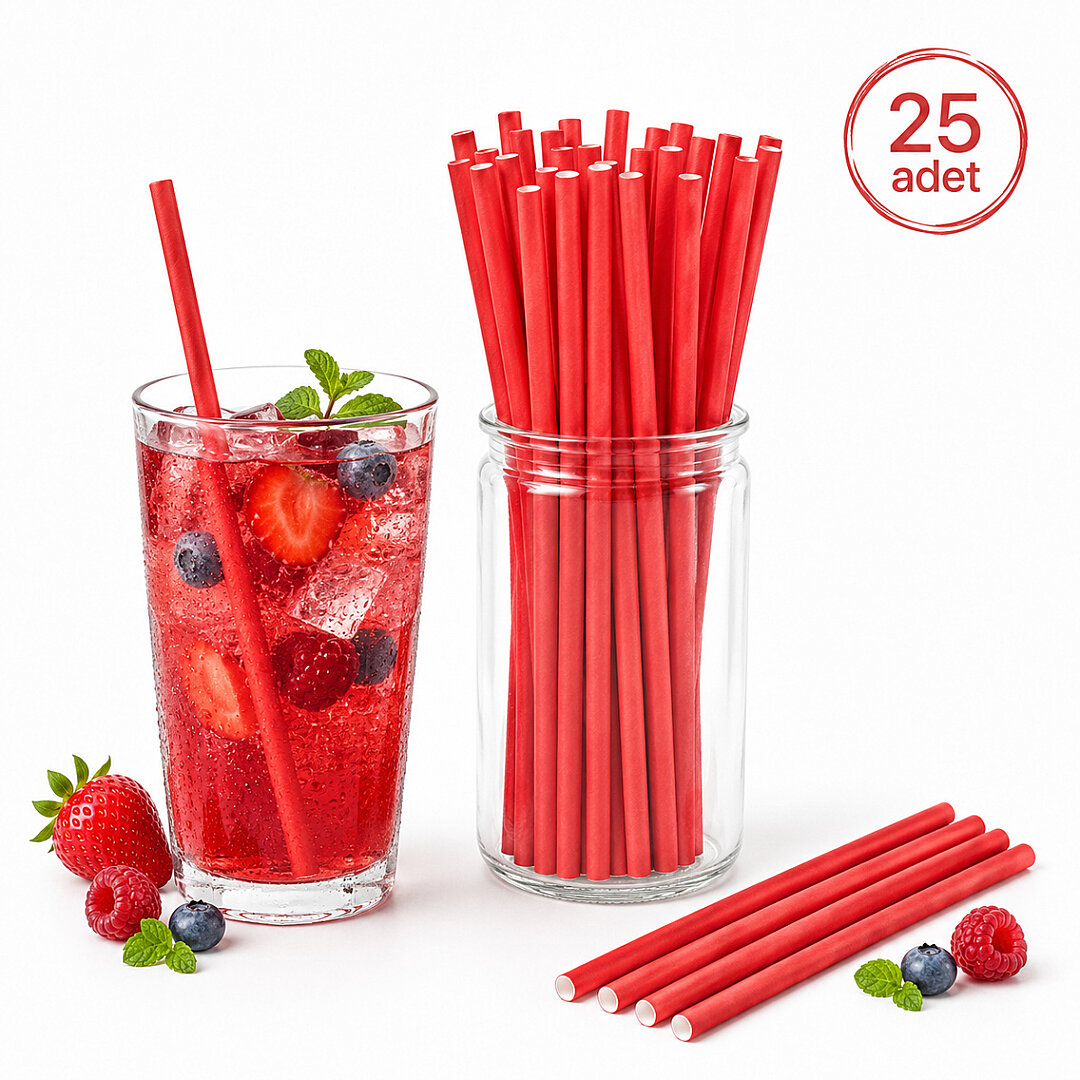 Parti Kağıt Pipeti 25'li Kırmızı 