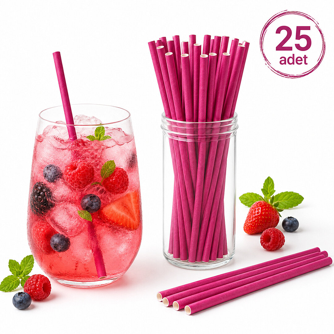 Parti Kağıt Pipeti 25'li Pembe 