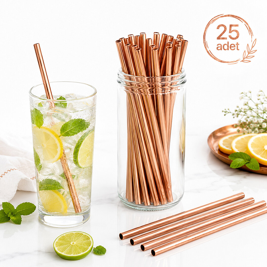Parti Kağıt Pipeti 25'li Rose Gold 