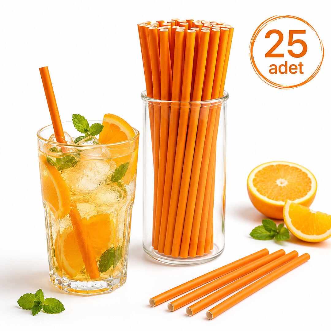 Parti Kağıt Pipeti 25'li Turuncu 