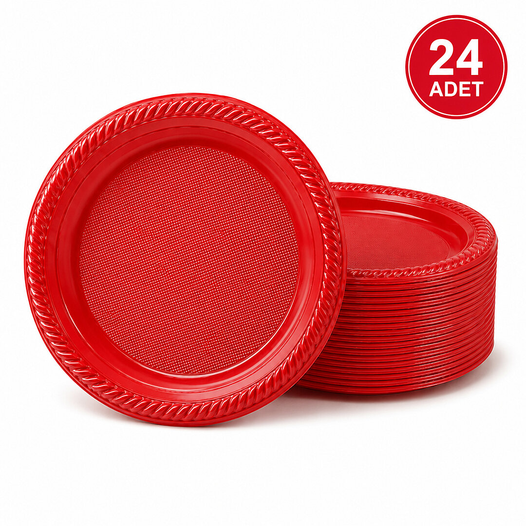 Parti Plastik Tabak 24'lü Kırmızı 
