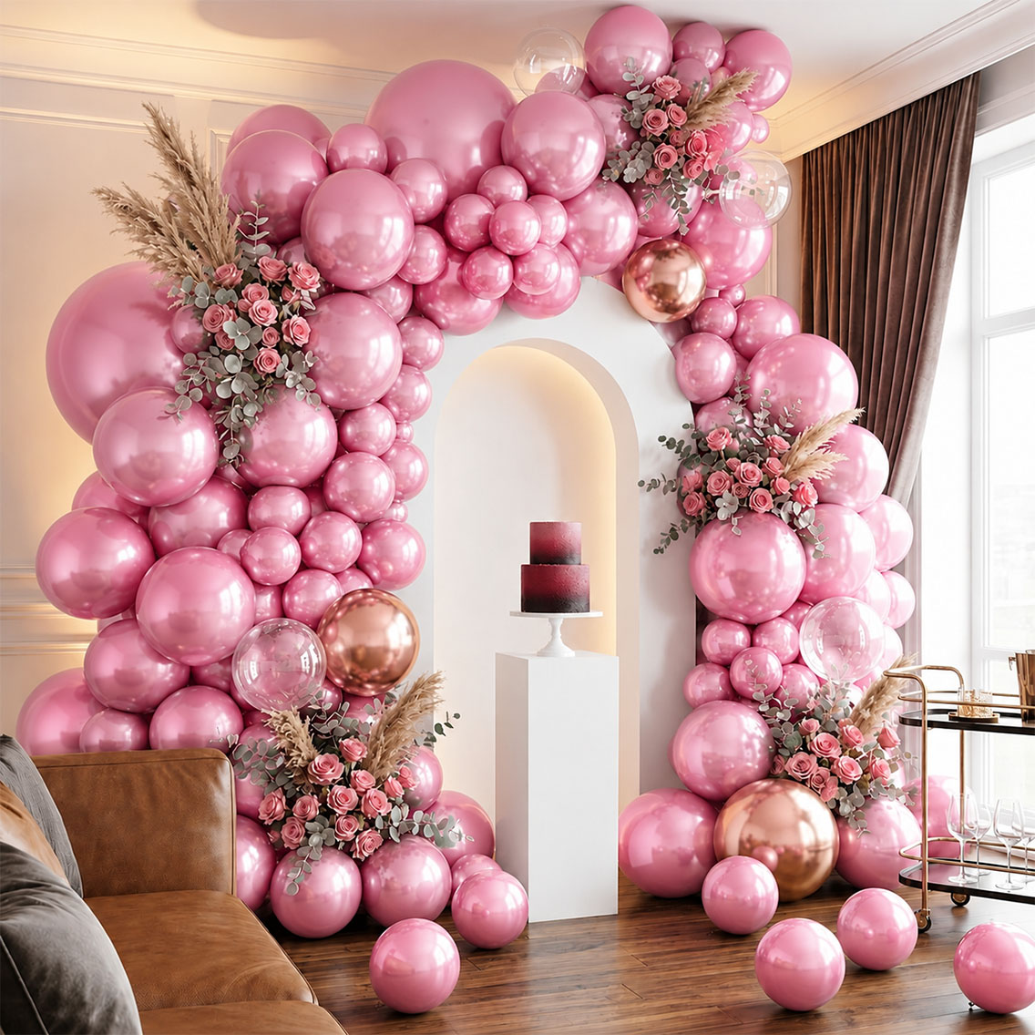 Pembe Renk Lateks Metalik Balon (30 cm) - 100 Adet