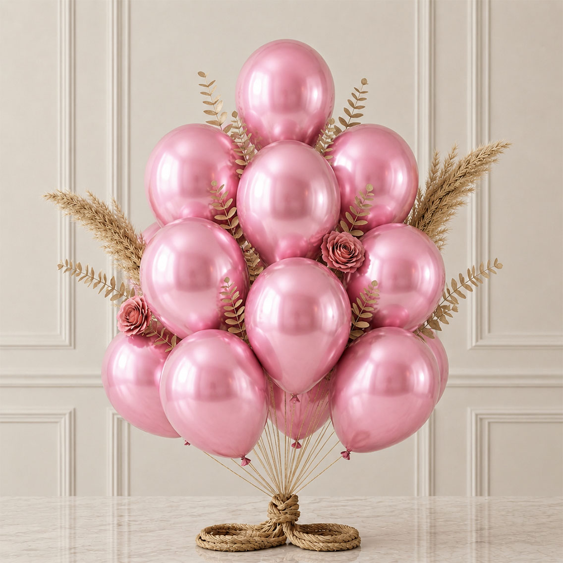 Pembe Renk Lateks Metalik Balon (30 cm) - 12 Adet