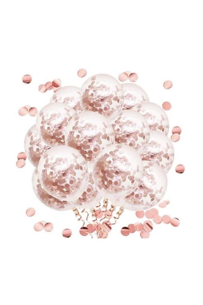 Rose Gold Konfetili Şeffaf Balon Seti - 1
