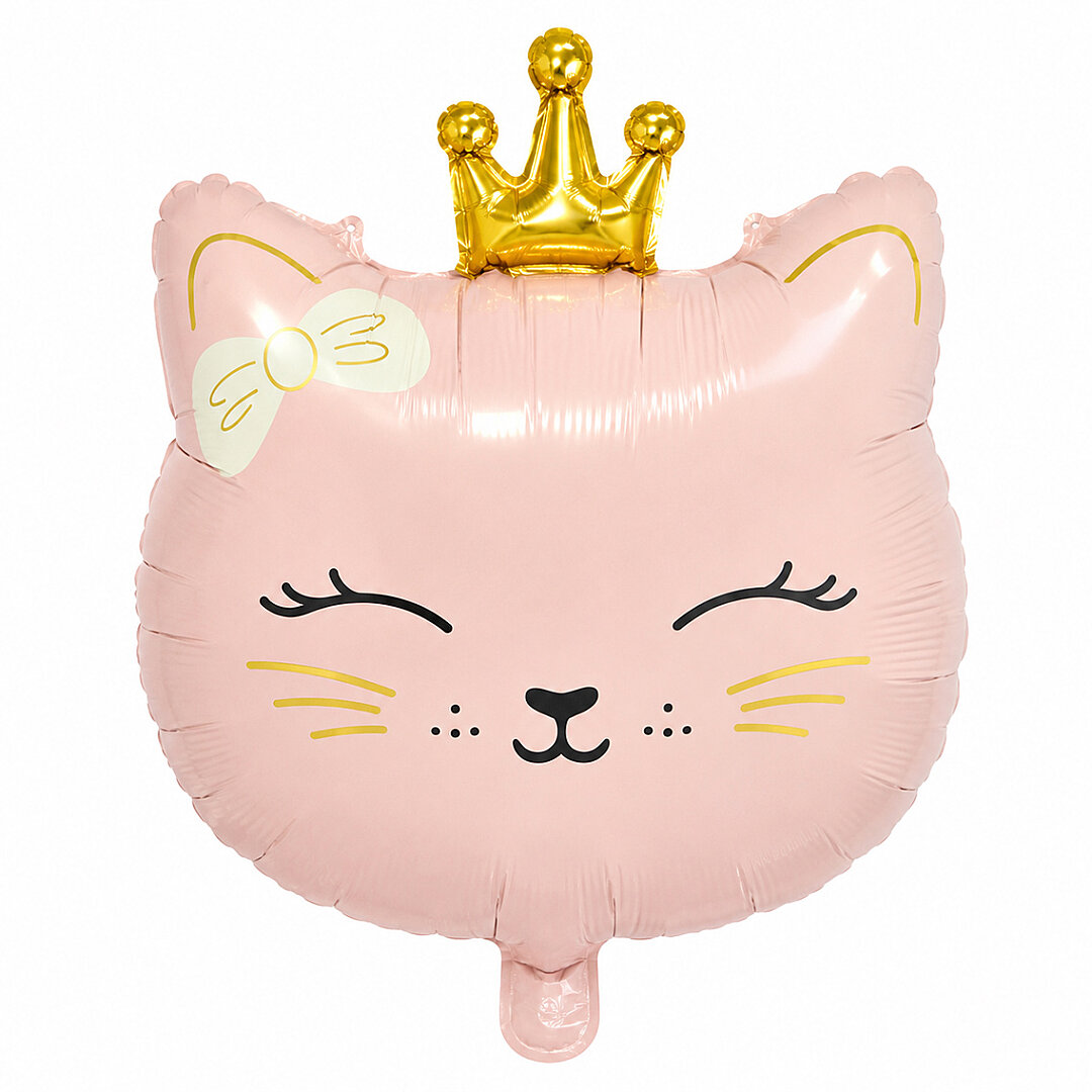 Taçlı Kedi Pembe Folyo Balon 