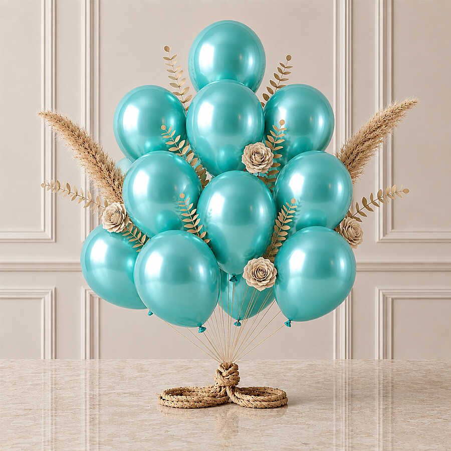Turkuaz Renk Lateks Metalik Balon (30 cm) - 12 Adet