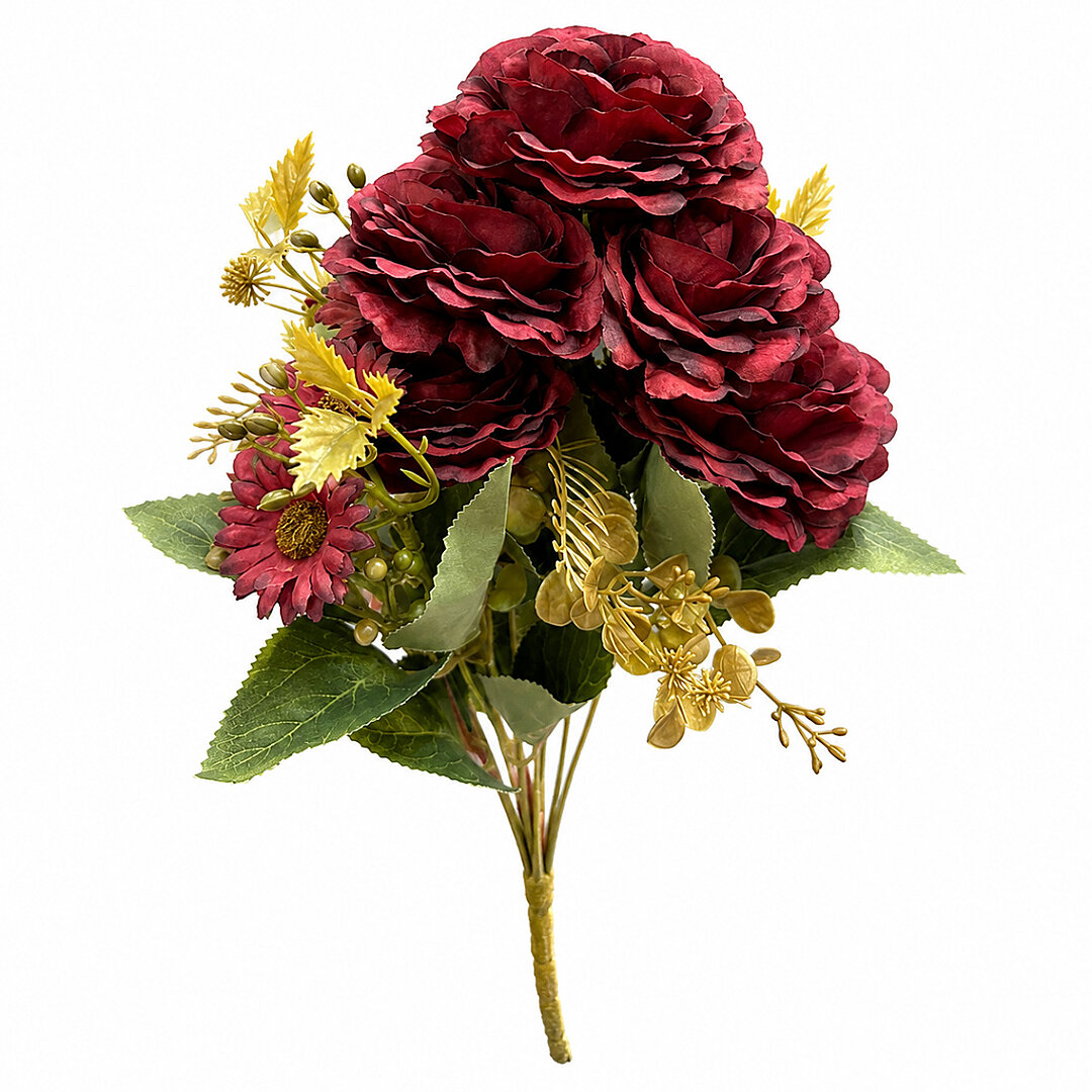 Yapay Gül Buketi Orta Boy 40 cm Bordo 