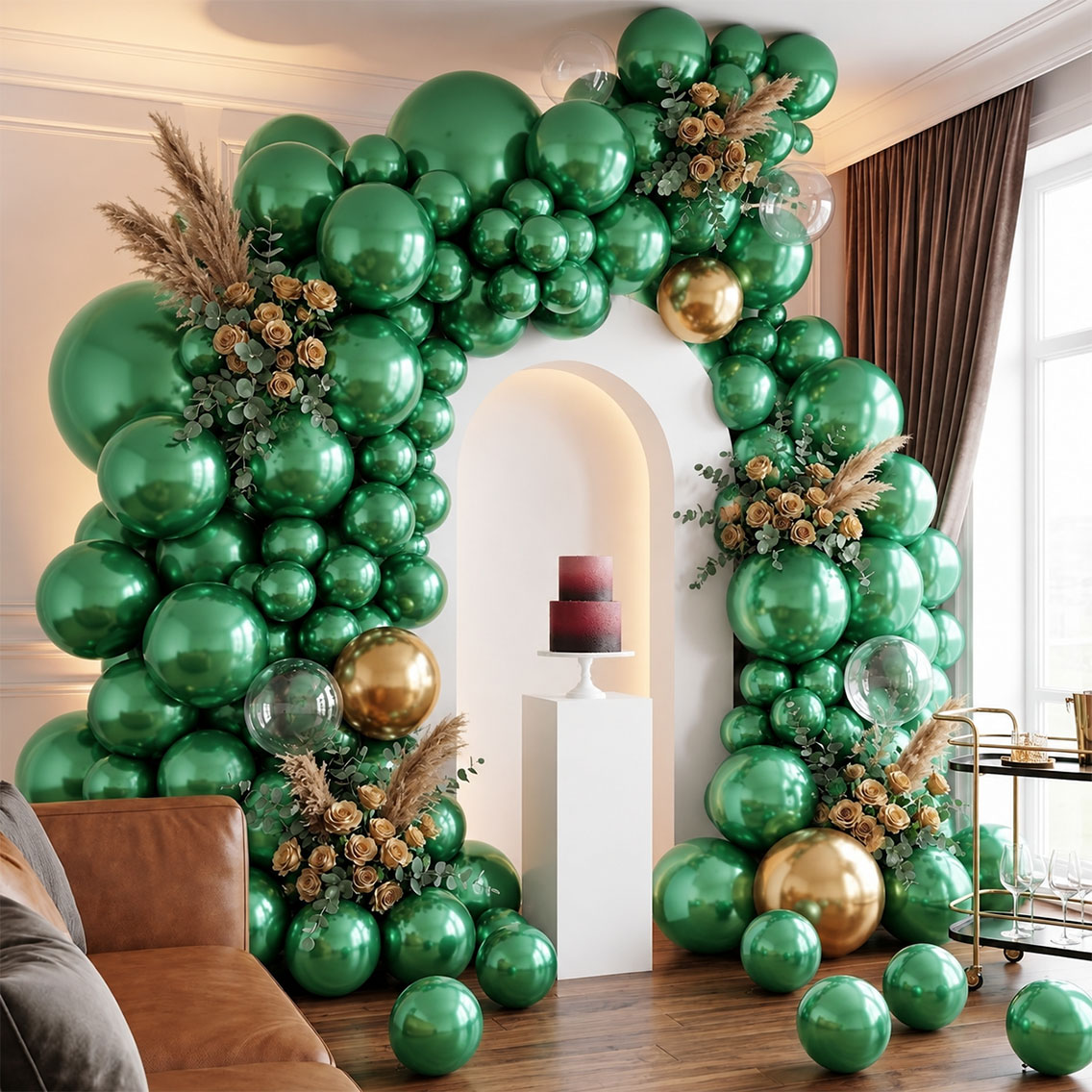 Yeşil Renk Lateks Metalik Balon (30 cm) - 100 Adet