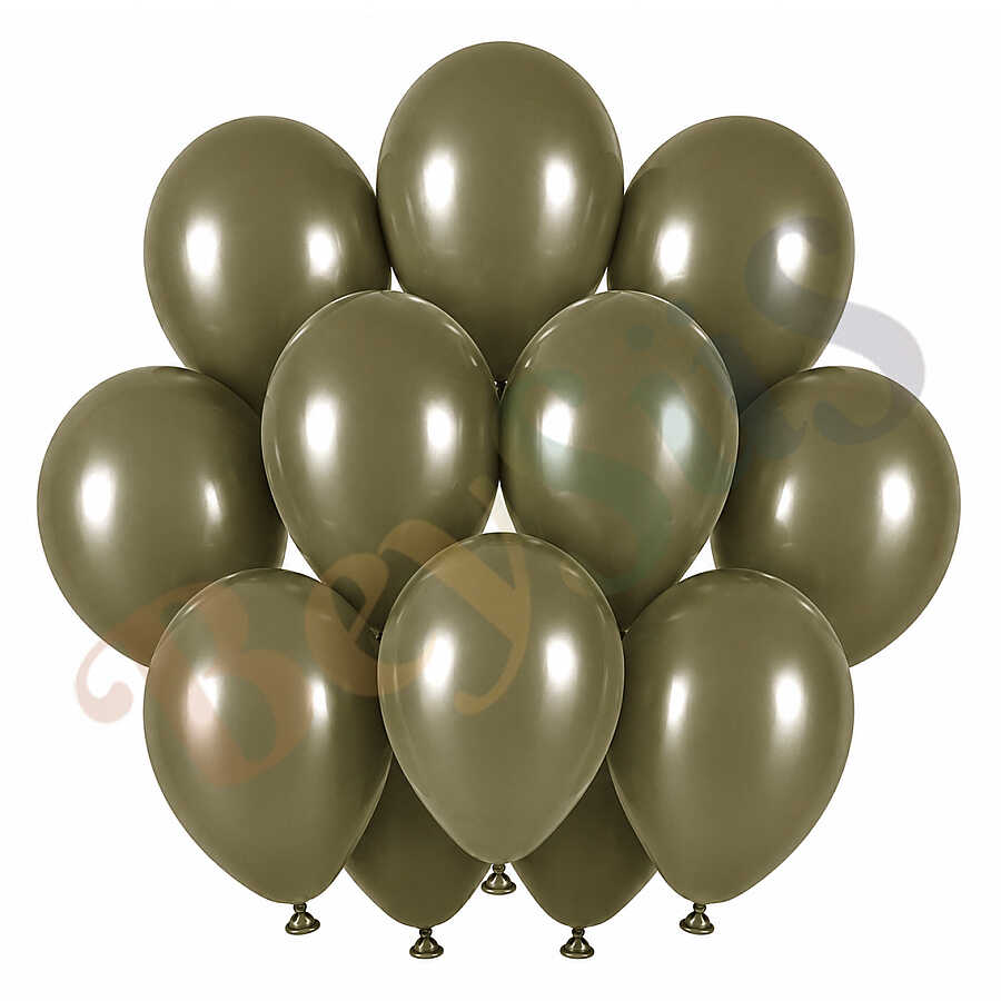 Zeytin Renk Lateks Retro Balon (30 cm) - 12 Adet