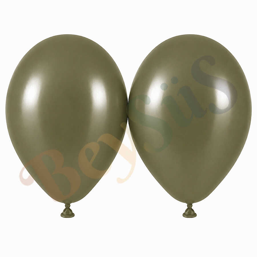 Zeytin Renk Lateks Retro Balon (50 cm) - 2 Adet